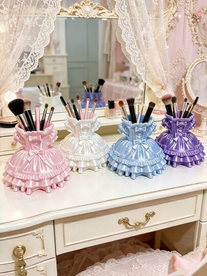 New Lolita Style Princess Cute Desktop Storage Box, Pen Holder, Cosmetic Organizer Container (Storage Box Only, Other Items Not Included)