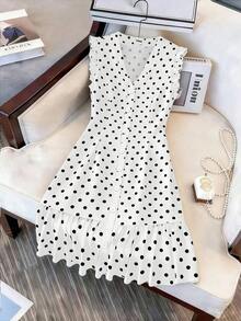 CURVE Vestido casual de escote en V talla grande, elegante y versátil para uso diario, vacaciones, bodas, fiestas, estilizador y favorecedor - Blanco - Ver 12
