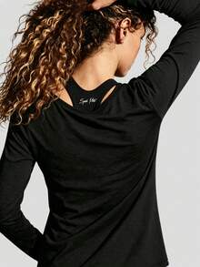 Áo thun nữ dài tay cổ tròn màu đen, kiểu dáng thường ngày, thích hợp cho mùa thu. - màu đen - Xem 5