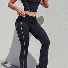 Alo Yoga Nude-Feel Strappy Backless Yoga Set, Quick-Drying, Versatile Fitness Sports Wide-Leg Pants Set, Tank Top + Pants - màu đen - Xem 1