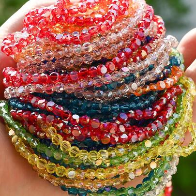 150 piezas/bolsa Cuentas de vidrio planas y redondas de 4 mm de colores, cuentas espaciadoras de bola de discoteca de color AB brillante para hacer pulseras, pendientes y joyería de estilo veraniego
