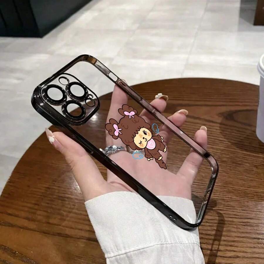 スマホケース TPUケース メッキ加工 レンズ保護カバー付き キャラクターイラスト 可愛いデザイン 大人可愛い 女子向け 柔らかTPU 全面保護 耐衝撃 カメラレンズ保護 17pro Max/17pro/17/11/12/13/14/15/15Pro/15PluS/15Pro Max/16/16Pro/16PluS/16Pro Max/MIN/X/XR 対応対応 インスタ映え プレゼント - 黑色 - チェックする 1
