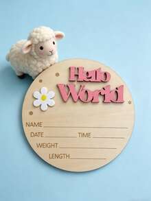 1pc Wooden World Greeting Sign, Birth Record Board, Kindergarten Name Tag Decor, Hospital Photo Prop, Shower Keepsake - Wood Color - View 5