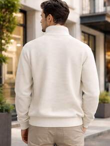 Men's Thick Roma Knit Shirt | High Neck With Zipper | Comfort And Casual Style - 白色 - 查看 3