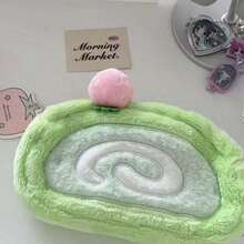 1pc Cute Plush Swiss Roll Pencil Case - Japanese Matcha Strawberry Cake Pattern Cosmetic Bag, Fluffy Stationery Pouch, Girly Style - A - View 6
