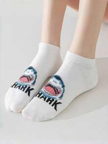 5 Pairs Unisex Cartoon Shark Print Breathable Low Cut Ankle Socks, Suitable For Spring And Autumn - Multicolor - View 4