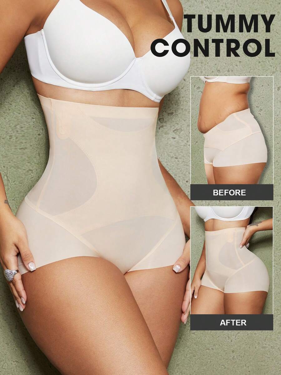 1pc Women's Waist Trainer, Stomach Compress, Butt Lift, Shapewear Bottoms - Apricot - View 1