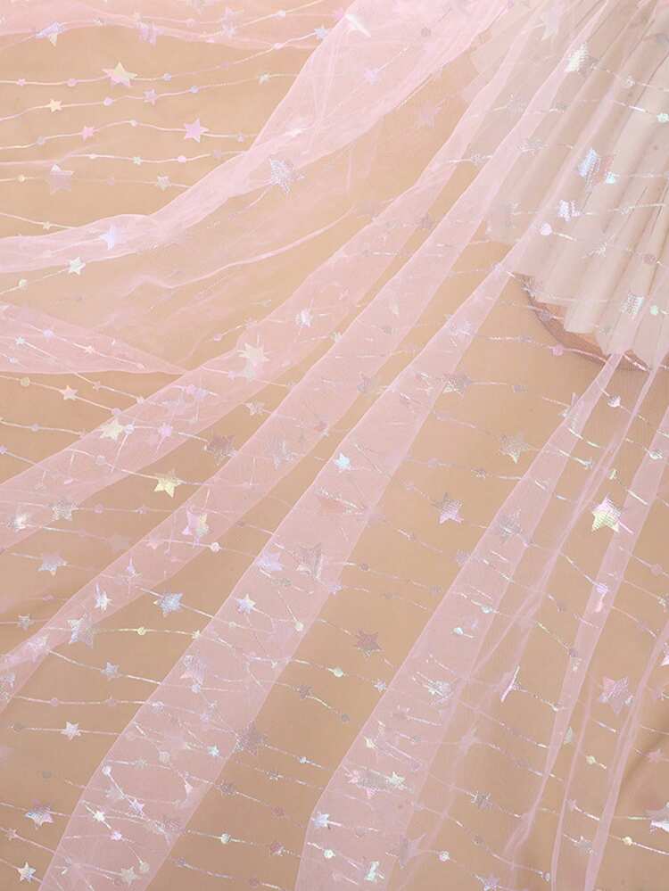 1pc Colorful Star Metallic Lace Tulle Fabric, Handmade DIY Sewing Tulle Mesh Material - Pink - View 3