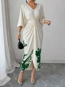 Vestido elegante con estampado para mujeres de talla grande - Verde Oscuro - Ver 7