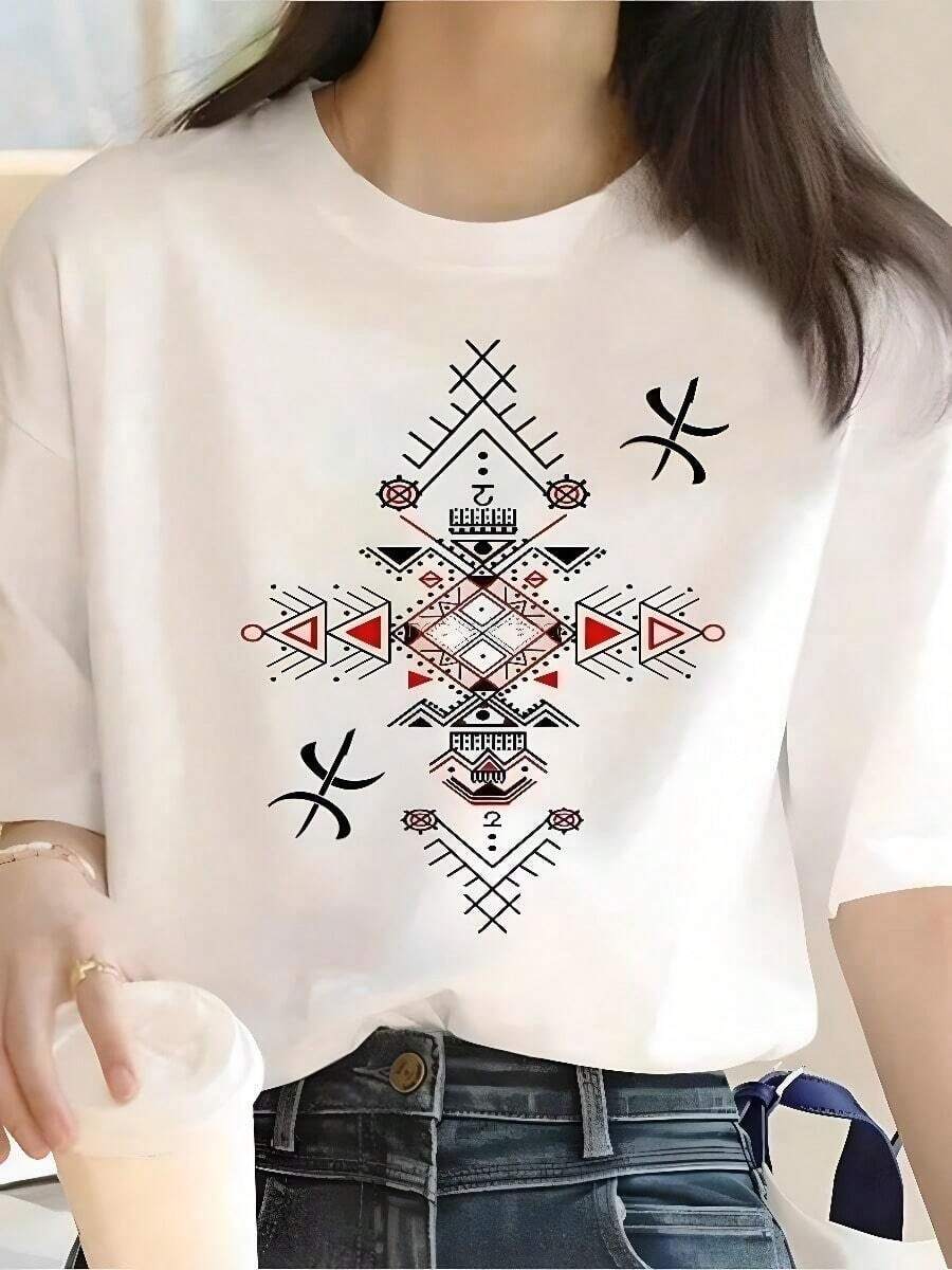 Modern Minimalist T-Shirt 2026 Summer Cartoon Character Tee Harajuku Pattern Print Sexy American Style Tee - White 9 - View 1