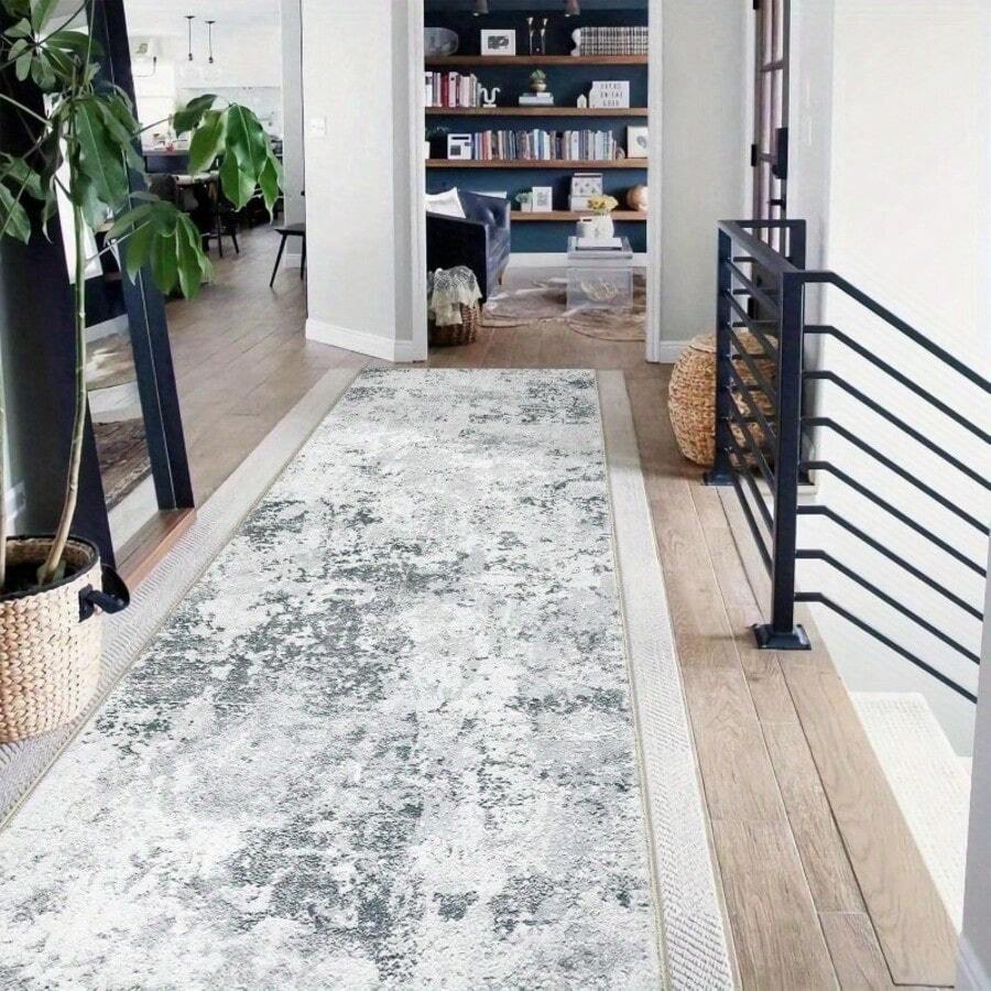 1pc Hallway Runner Rug Non Slip Carpet Runners 80x300cm Modern Abstract Hall Runner Carpet Runner Washable Kitchen Rugs For Hallway Entryway Kitchen Bedroom - Gray - View 1