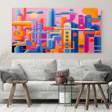 1 pieza Ciudad Geométrica en Rosa, , Naranja y Morado - Adecuada para Principiantes Kit de Pintura por Números DIY - 16x20 Pulgadas - Sin Marco - Juego Artesanal Manualidades Artísticas - Dibujar con Líneas Digitales - Óleo Acrílico Numérico Digitizado - Para Decoración del Hogar o Regalo - Marco No - Enmarcado - Ver 2