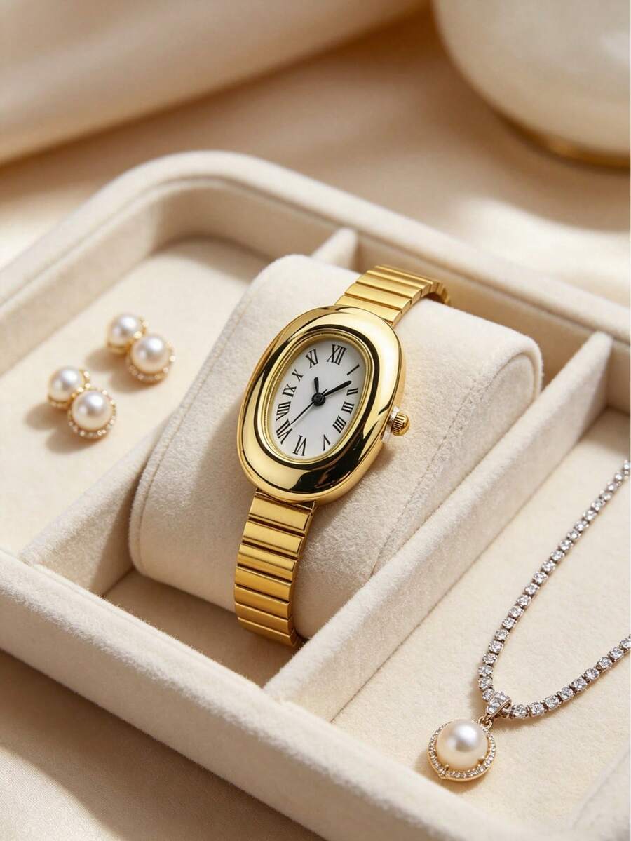 GUANQIN 1 chiếc đồng hồ nữ vàng cổ điển sang trọng, dây đeo mắt xích tre, đồng hồ thạch anh bằng thép không gỉ chống nước, thời trang tối giản, thanh lịch, thích hợp để đeo hàng ngày, làm quà sinh nhật, Halloween, Giáng sinh, Ngày của Mẹ, tựu trường, sinh nhật học sinh, ngày lễ, Ngày Valentine, hẹn hò, công việc, lễ hội âm nhạc, đám cưới - Vàng - Xem 1