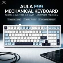 AULA F99 Customized Mechanical Keyboard, 3-Mode Wireless (Bluetooth 5.0 + 2.4G + Wired), 96% Compact Full-Key Layout, 5-Layer Dampened Design, Soft & Quiet Typing, Hot-Swappable Switches, 8000mAh Long-Lasting Battery, RGB Backlight, Durable PBT Side-Printed Keycaps, Customizable Drivers & Macros, PC/FR4 Dual-Material Positioning Board, Perfect For Gaming And Office Use - View 2