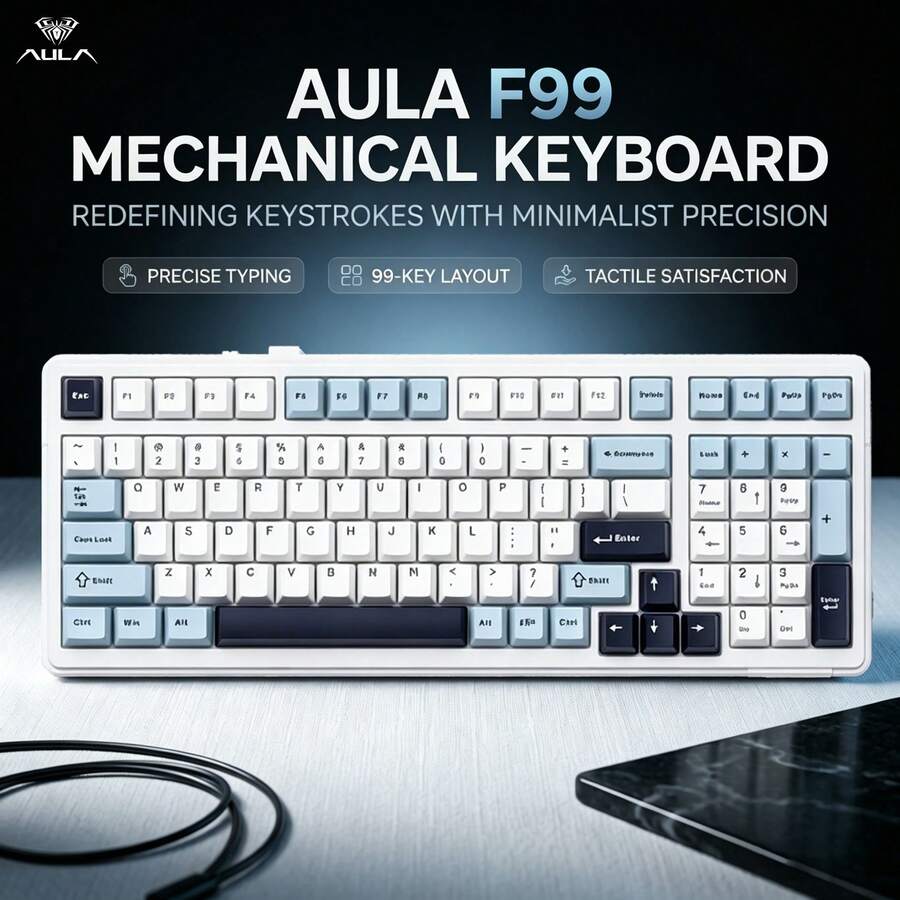 AULA F99 Customized Mechanical Keyboard, 3-Mode Wireless (Bluetooth 5.0 + 2.4G + Wired), 96% Compact Full-Key Layout, 5-Layer Dampened Design, Soft & Quiet Typing, Hot-Swappable Switches, 8000mAh Long-Lasting Battery, RGB Backlight, Durable PBT Side-Printed Keycaps, Customizable Drivers & Macros, PC/FR4 Dual-Material Positioning Board, Perfect For Gaming And Office Use