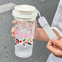 1/5个装 500毫升花卉主题便携旅行杯 - 透明咖啡杯，防漏水瓶，带吸管和挂绳，轻巧便携，非常适合旅行、上学、办公和日常使用 - 一份甜蜜贴心的礼物 - 多色-小花字母 - 查看 7