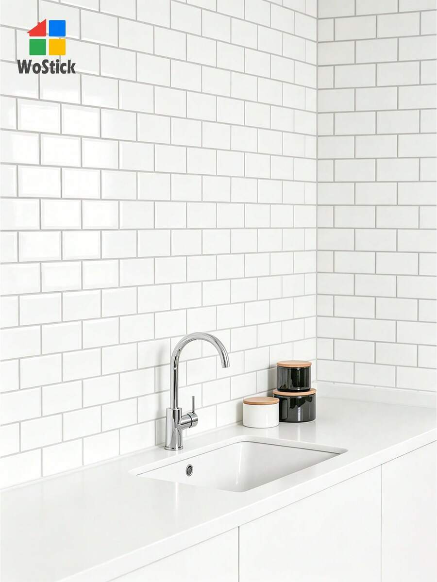 4PCS/10PCS/20PCS (Thicker Design)Waterproof & Oilproof White Subway Tile Stickers, Easy Peel And Stick Removable Backsplash For Kitchen And Bathroom Decal, Wall Decal, Vinyl Sticker, Home Decoration