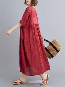 2026 Casual Holiday Dress, Women Plus Size Skirt, Elegant Daily Wear For Mothers, Summer Loose Black Plus Size A-Line Skirt - 酒紅色 - 查看 3