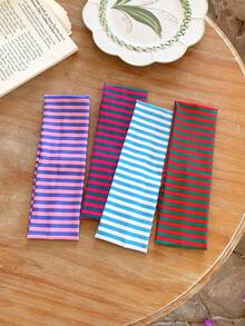 4pcs Korean Sweet Style Cute Polka Dot & Striped Print Wide Headband Set, High Elasticity Fashion Versatile Hairband - Multicolor - View 9