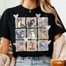 Loose Oversize Retro Disney Cats Mickey Balloons Shirt, Cheshire  Yzma Cat, The Aristocats Shirts, Disney Cat Lovers Tee, Disneyland Family Trip Tee - 黑色 - 查看 1