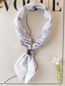 Bộ 1 khăn quàng cổ in họa tiết Paisley và kẹp khăn quàng cổ bằng da PU kiểu retro, khăn bandana che nắng khi đi dự tiệc, đi biển, khăn trùm đầu họa tiết hoa điều, khăn tay phong cách đường phố hiphop. - Nhiều màu - Xem 3