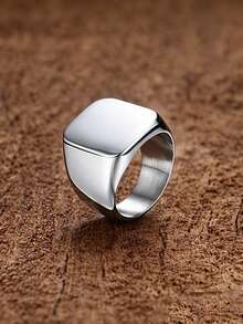 MONALLY Classic Square Plain Band Ring For Men Stainless Steel Chunky Hypoallergenic Tarnish Resistant Ring For Party Daily Hip Hop Style Great Gift Jewelry - Glossy Ring - View 3