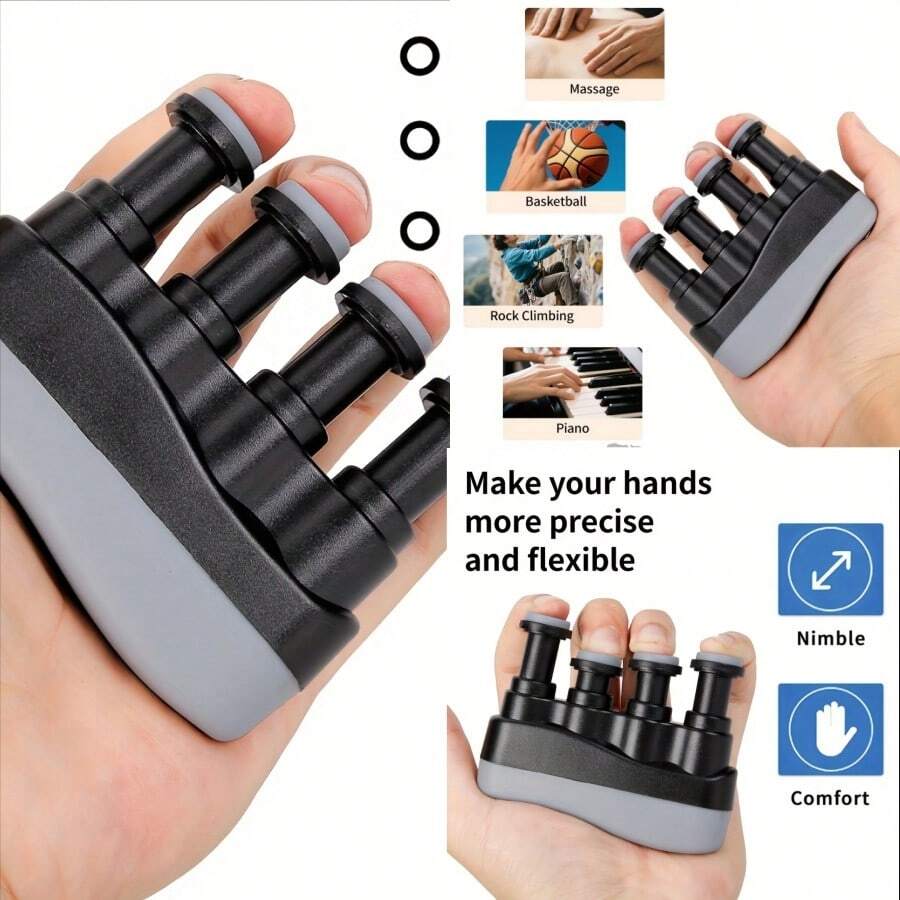 Herramienta de ejercicio manual, mejora la flexibilidad y la fuerza de los dedos, la mano y el antebrazo, ajuste la tensión para cada dedo, la cuerda simulada ayuda a desarrollar callosidades, ajuste cómodo - Negro - Ver 1