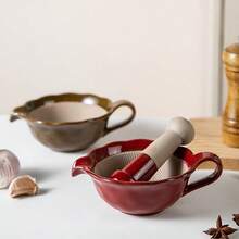 LAISONWARE 1 Set de mortero y maja de cerámica esmaltada japonesa - Tazón de molienda manual adecuado para condimentos, comida para bebés y hierbas | Decoración rústica de cocina y herramienta para aguacate | Diseño vintage apto para lavavajillas - Multicolor - Ver 8
