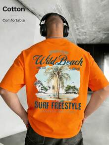 T-shirt de sport décontracté en pur coton pour hommes, printemps/été, Top respirant à manches courtes pour activités de plein air, style surf décontracté de plage, fluide, élégant, doux et respirant - Orange - Voir 5