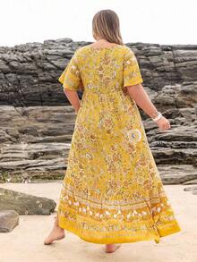Women Plus Size Floral V-Neck Loose Dress Beach Holiday Summer Party Wedding Season Music Festival Vacation Elegant - 藍色3 - 查看 11