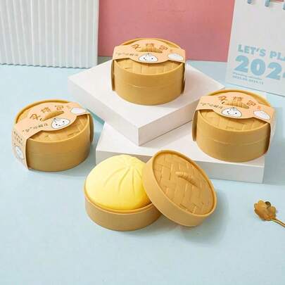 2pcs (1 Bun + 1 Steamer) Realistic Stress Relief Large Char Siu Bun, Fluid Food Squeeze , Bun Squeeze Party Favor