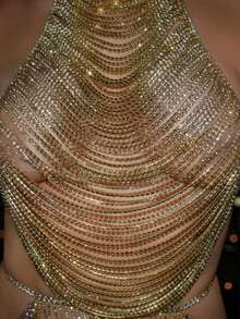 Nightclub Sparkling Tassel Crystal Bra Chain, Sexy Jewelry Romantic Bikini Body Chain For Women - Gold - View 3