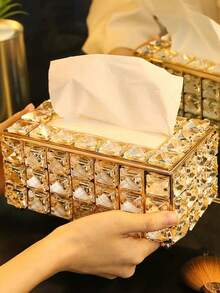 1 hộp đựng khăn giấy bằng kim loại pha lê kiểu Châu Âu Ins-Style, hộp đựng đồ dùng phòng khách, hộp đựng khăn giấy cao cấp bằng thủy tinh kiểu Châu Âu sang trọng, hộp đựng khăn giấy hiện đại tối giản hợp thời trang cho khách sạn/bàn trà/salon làm đẹp (Vàng/Bạc) - Nhiều màu - Xem 12