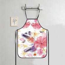 Adjustable Lace-Up Apron With Interesting Nail Art Pattern, Suitable For Kitchen, BBQ, Nail Salon, Party & Cosplay, Butterfly Print Design - LIWQ0041 - View 24