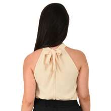 Set Of 3 Women's Formal Blouses With High Neck, Elegant Dunas Fabric - 黑-海軍藍-米色 - 查看 3