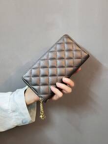 Black Quilted Zipper Wallet, Large Capacity Clutch Purse For Phone & Cards - Multicolor - View 13