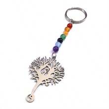 Yoga Lotus Healing Balancing Maxi Chakra Keychain Stainless Steel Colorful Stone Beads 7 Chakras Energy Key Chain Jewelry - Silver - View 11