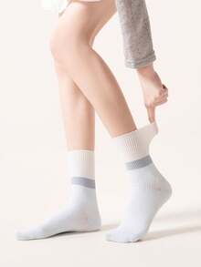 5 đôi tất cotton cổ cao dành cho nữ, tất sọc phối màu, tất mềm mại, thích hợp cho mọi mùa như đi làm/đi học. - Nhiều màu - Xem 11