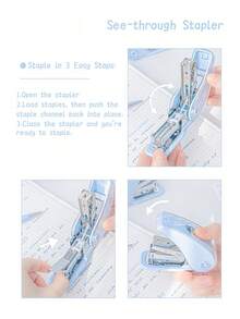 1pc Mini Clear Portable Stapler With See-Through Design, Staples Up To 20 Sheets, Holds 100 Staples – Compact Office Desk Accessory - Storix - View 3