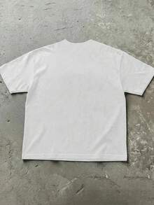 1pc Y2K Casual 100% Cotton Drop Shoulder "You're Not Alone" Bug Quote Print T-Shirt Back To School Streetwear Tee - White - View 2