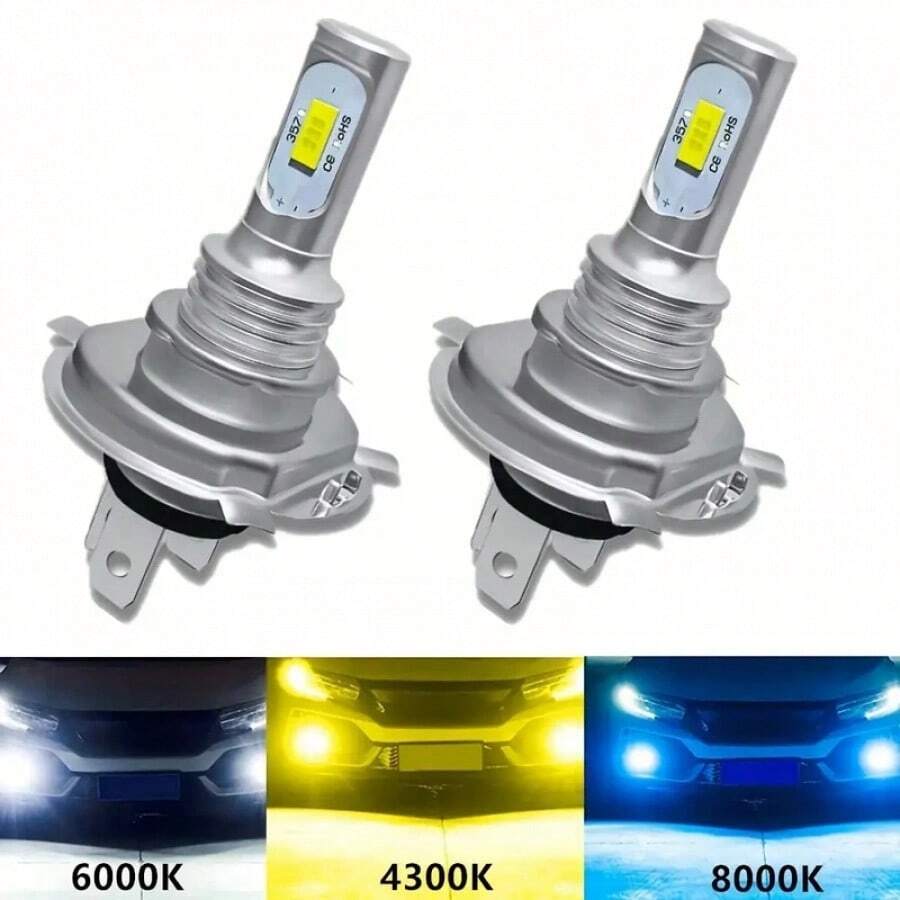 2 bóng đèn pha LED H4 9003, bóng đèn chiếu xa/gần, bóng đèn sương mù, ánh sáng trắng 6000K, vàng 3000K, xanh băng 8000K
