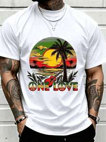 % Cotton Shirt Black Reggae Music Guitar Pride Jamaica Reggae Sunset T-Shirt2025 - 白色 - 查看 4