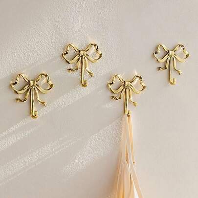 1pc/2pcs Brass Bow Wall Hooks - Traditional Style Metal Wall Mounted Hooks, Golden Arched Wall Hanging Coat Hooks, Suitable For Living Room, Door, Bedroom, Bathroom, Kitchen - Easy Installation, Elegant Home Decor