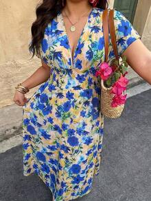 Weeklong Vestido de mujer talla grande con cuello en V profundo y estampado aleatorio - Multicolor 19 - Ver 3