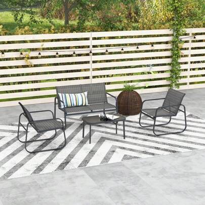 4-Piece Garden Furniture Set / Garden Set With 1 Two-Seater Sofa, 2 Chairs, 1 Coffee Table / Black Mesh Balcony Furniture Set / Easy To Clean / For Patio & Garden