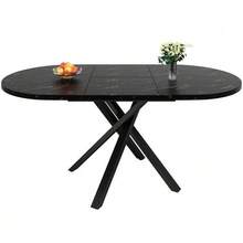 Round Extendable Table With Marble Look - 100 Cm (Extends To 140 Cm) X 75.5 Cm High - With Sturdy Black X-Shaped Metal Frame - Ideal As A Kitchen Table Or Breakfast Table - Black - View 9