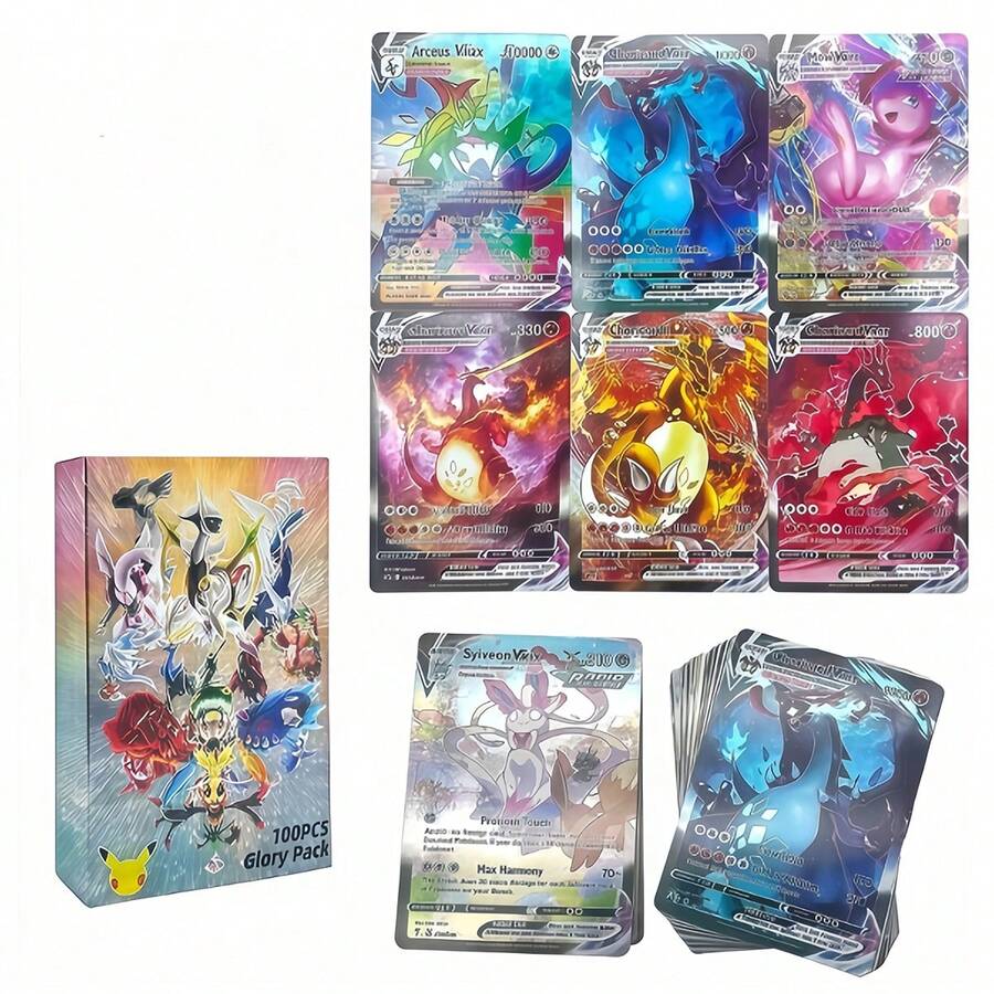 300 piezas de cartas de intercambio (Serie V, Vmax, Tarjetas Raras GX), cartas de juegos de anime, regalo para amantes del anime, regalo de vacaciones para adultos, suministros para fiestas, decoración navideña. Coleccionables populares, cartas holográficas de colores brillantes, ¡descuento limitado del 30%! ¡Incluye talla grande de 300 cartas raras! - Multicolor - Ver 1