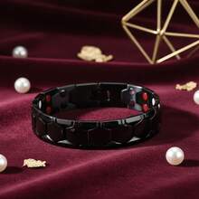 1 pieza Brazalete cuadrado de acero inoxidable para hombres con cuentas magnéticas de germanio incrustadas, accesorio de muñeca 4 en 1, pulsera poderosa para hombres - Multicolor - Ver 17