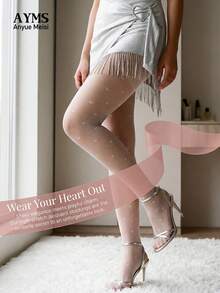 1 Pack Women's Transparent Heart Pattern Tights, High Elasticity, Non-Binding, Snag-Resistant, Slimming, Suitable For Daily Commute And Photo-Taking With Friends - Multicolor - View 6