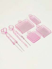 4pcs Cute Pink Paw Shaped Craft Tool Set: Including Sorting Tray, Storage Box And Tweezers, Handmade Craft Supplies - Multicolor - View 7